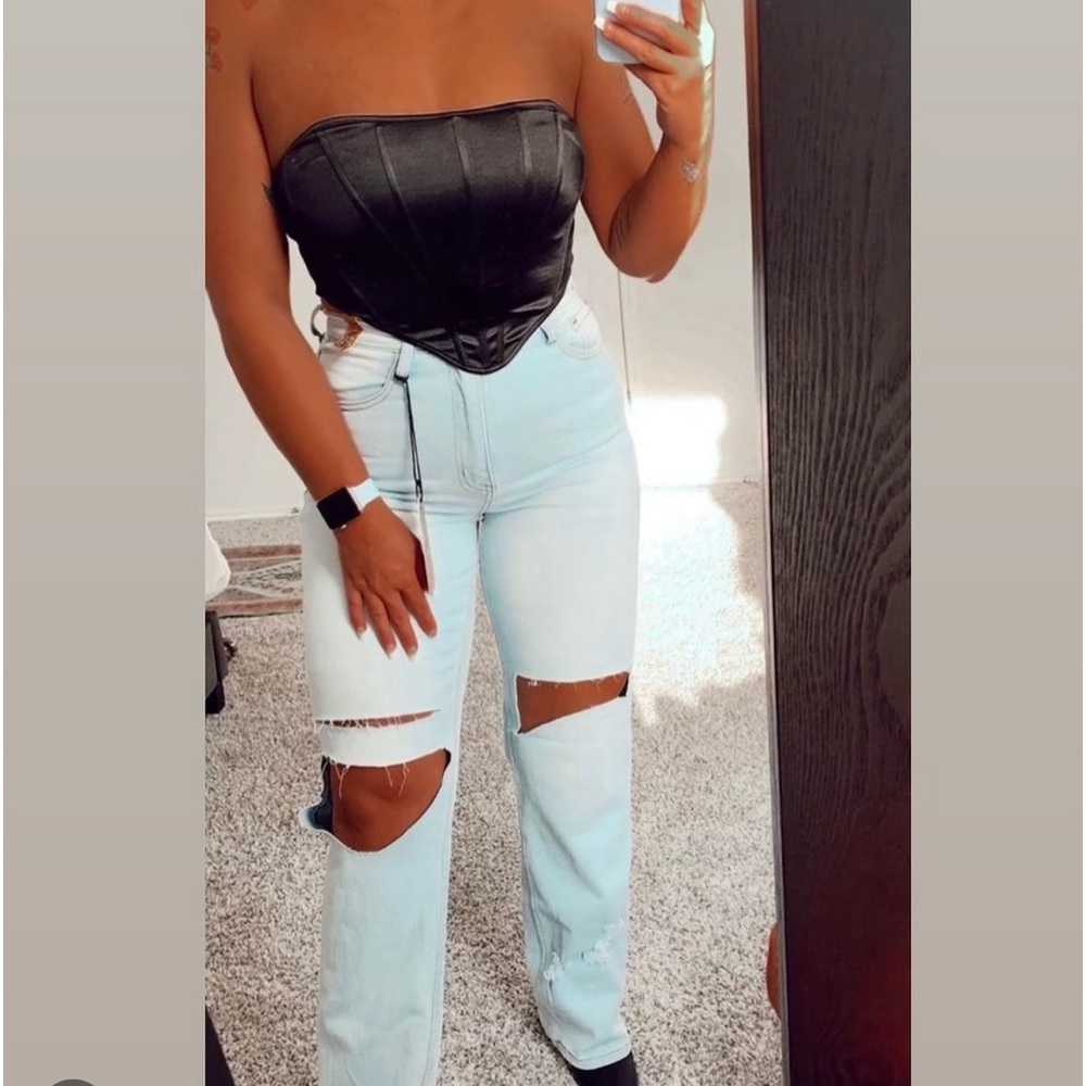 Stone wash straight leg jeans